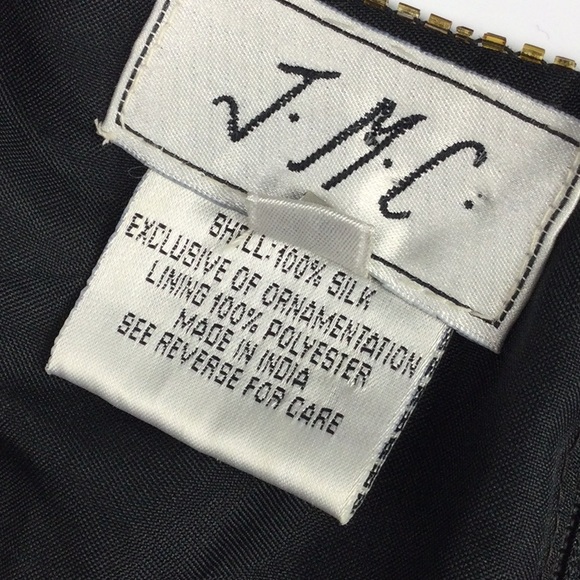 Vintage JMC Silk Party Cocktail Dress Split Sequin Beaded Floral Black Womens PM - Picture 16 of 16